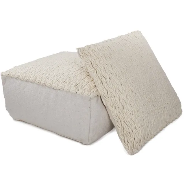 Padiro poef met zitkussen 80 x 80 x 40 cm - grijs - stoffen bekleding - handgemaakt met hoog-laagstructuur Grau