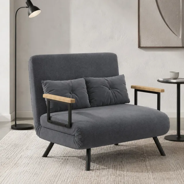 CHICFURN Slaapfauteuil - Verstelbare rugleuning - Uitklapbaar - Donkergrijs