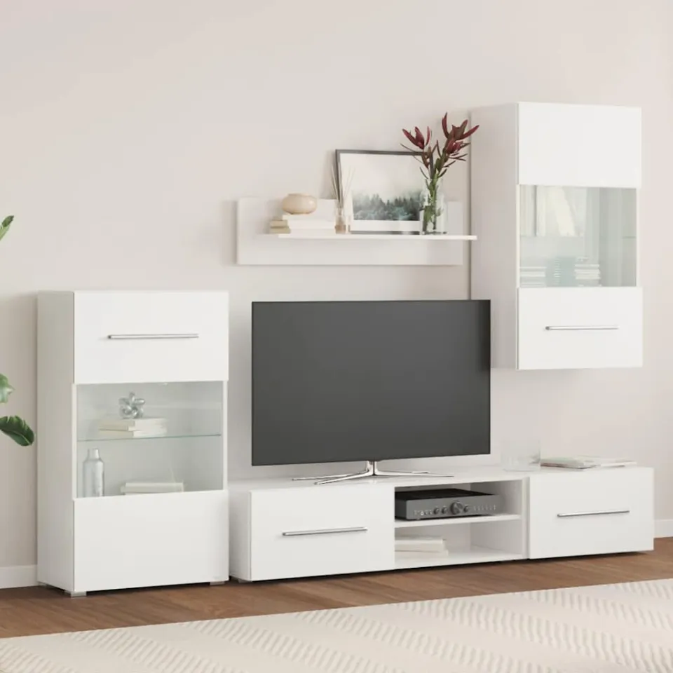vidaXL Muurvitrine tv-meubel met LED-verlichting wit 5-delig, foto 2