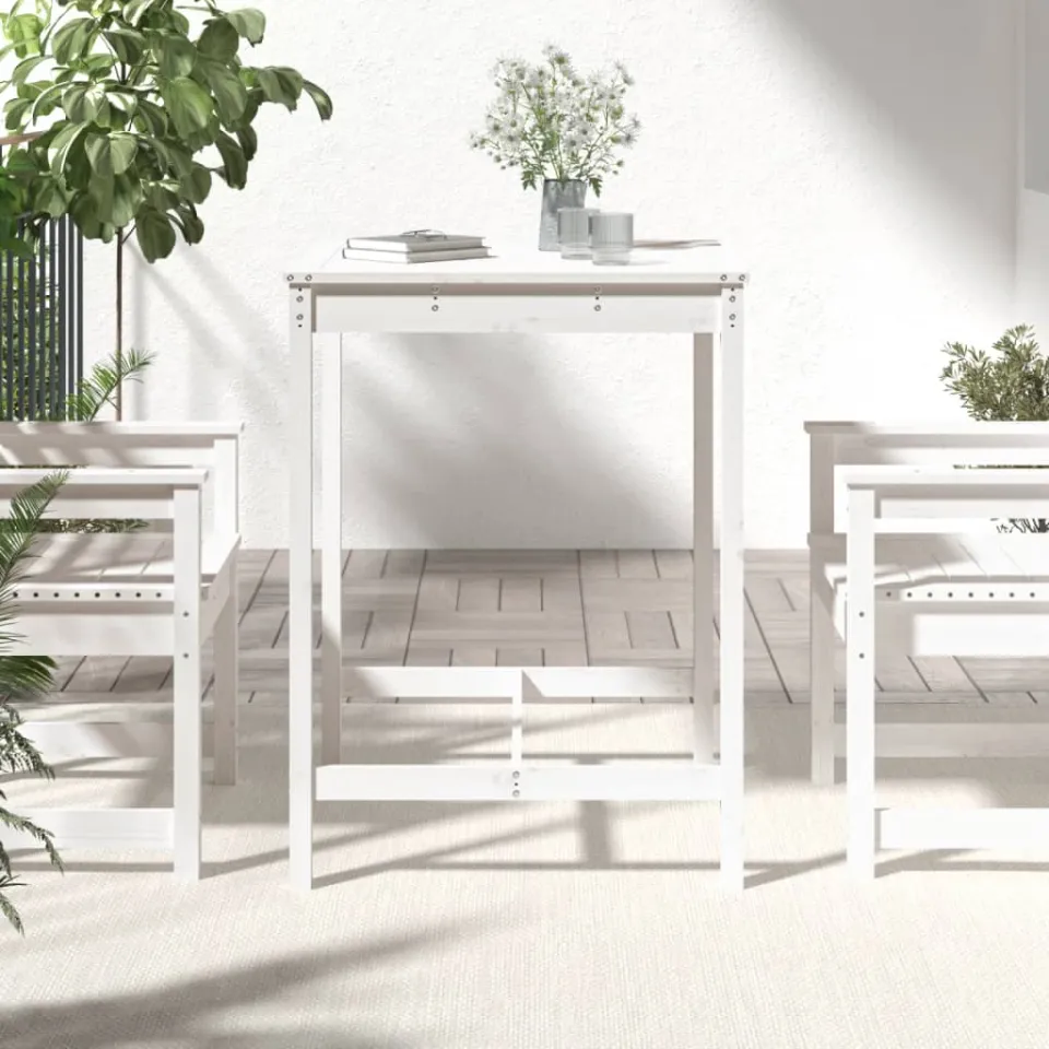 vidaXL Tuintafel 82,5x82,5x110 cm massief grenenhout wit, foto 3