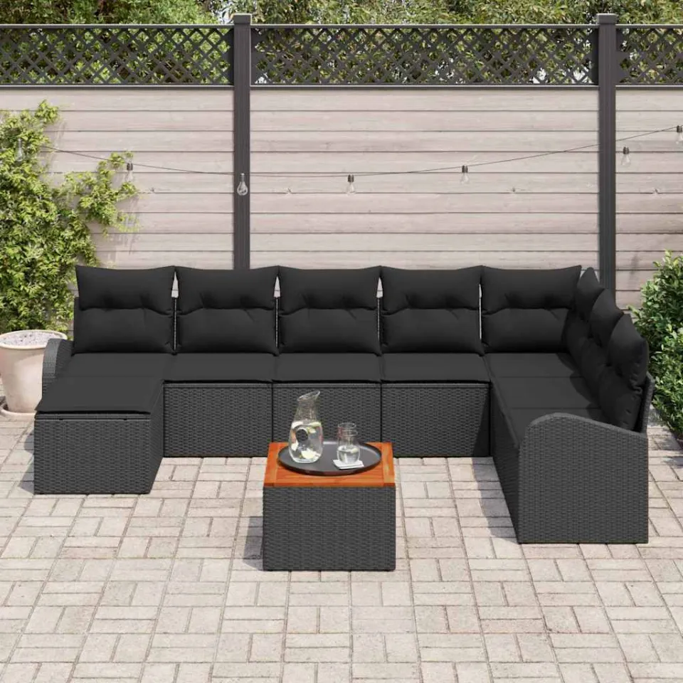 vidaXL Tuinbankenset 9 st Zwart poly rattan