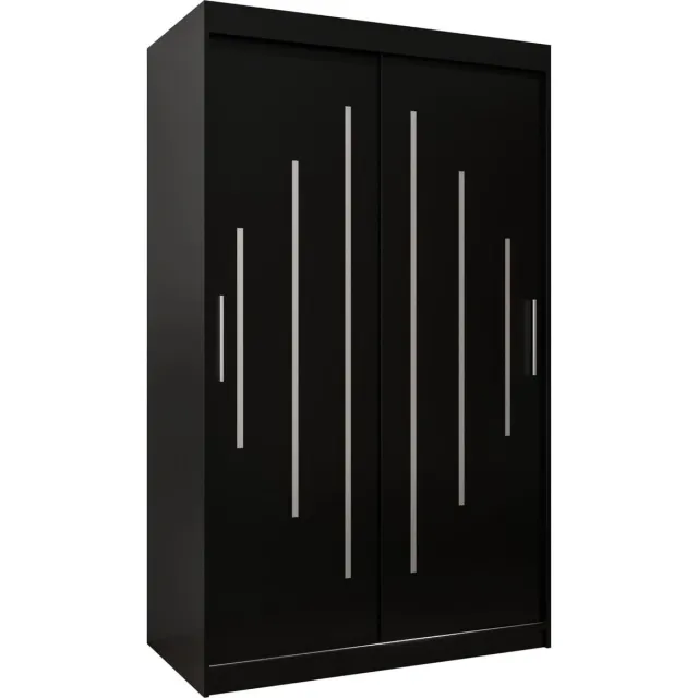InspireME Kledingkast met 2 schuifdeuren, Modern-stijl, Een kledingkast met planken (BxHxD): 120x200x62 - MALTESE 120 Zwart Mat met 2 lades