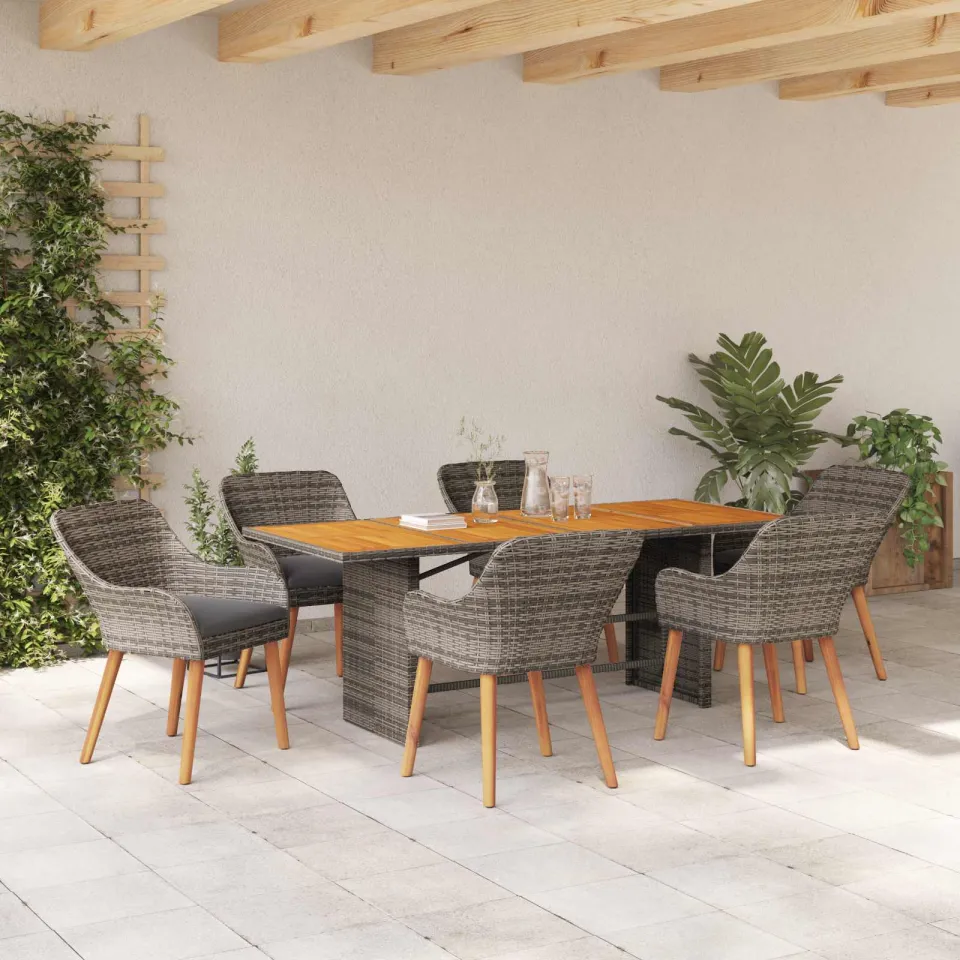 vidaXL Tuin eettafelset 7 st Grijs poly rattan, foto 3