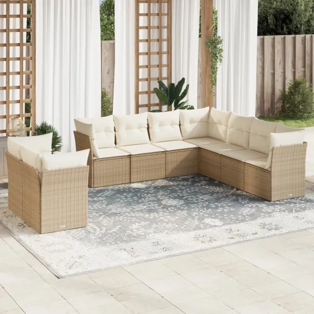 vidaXL 9-delige Loungeset met kussens poly rattan beige, foto 2