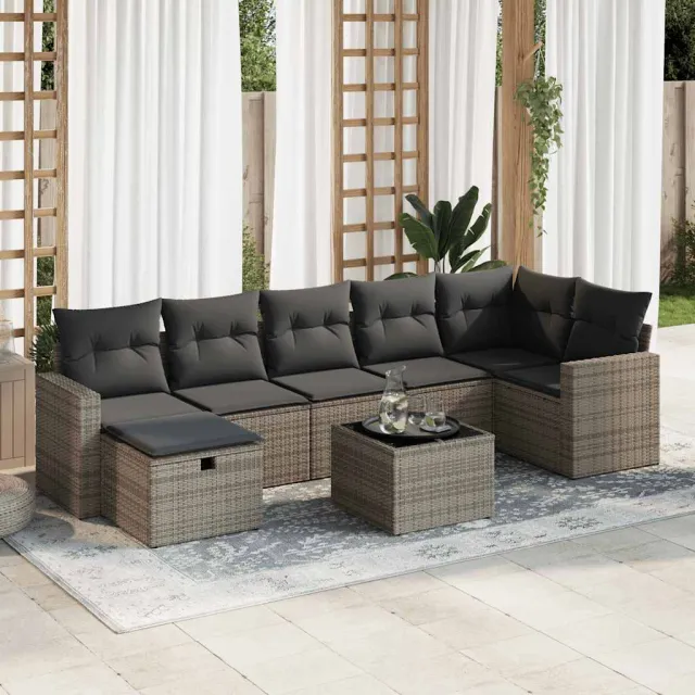 vidaXL 8-delige Loungeset met kussens poly rattan grijs, foto 2