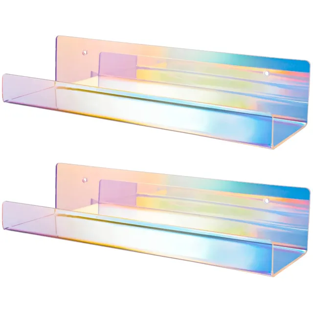 NiHome 2-pack iriserende wandplanken van transparant acryl, zwevende plank, 38 cm dik, wandplank, boekenplank voor kinderen, boekenplank voor thuis, kantoor, school, winkel multi