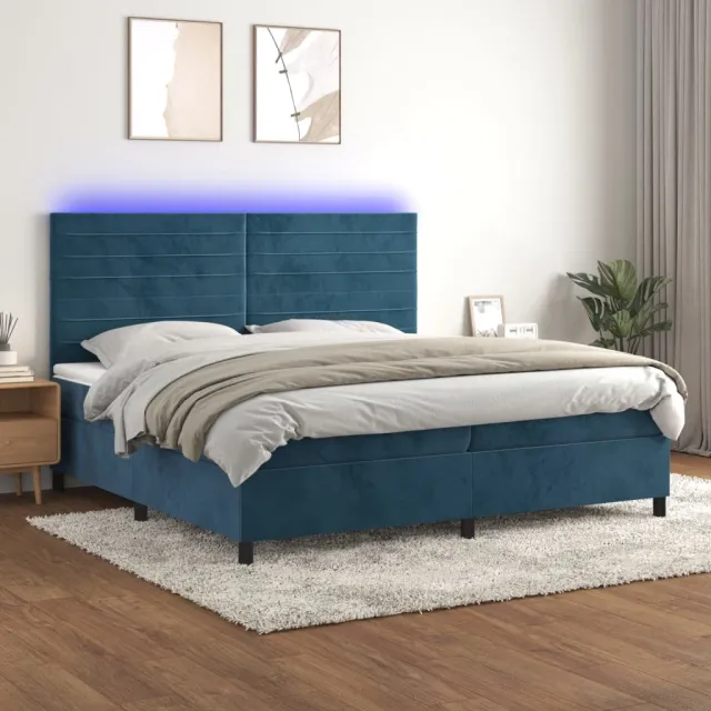 vidaXL Boxspring met matras en LED fluweel donkerblauw 200x200 cm blauw