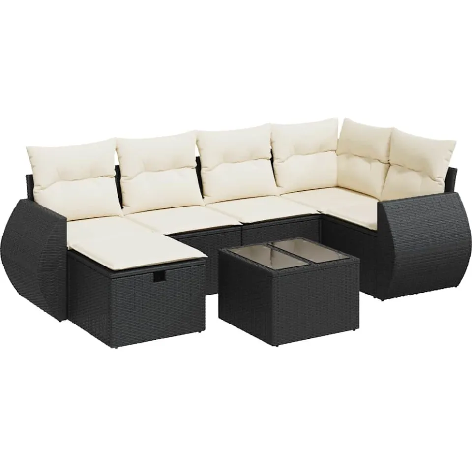 vidaXL 7-delige Loungeset met kussens poly rattan zwart, foto 3