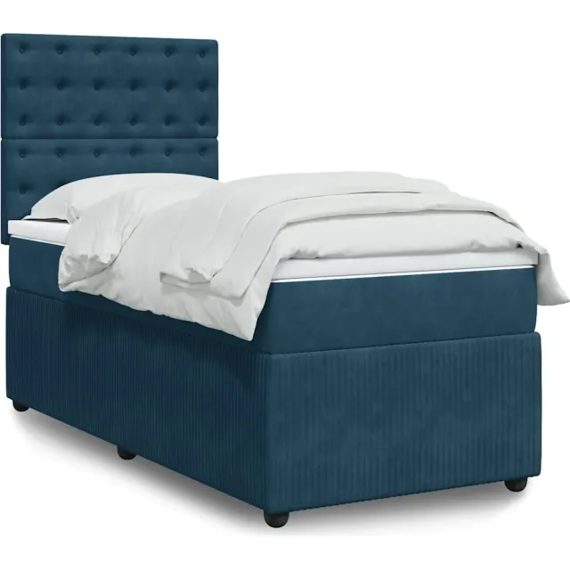 vidaXL Boxspring met matras fluweel donkerblauw 90x200 cm blauw