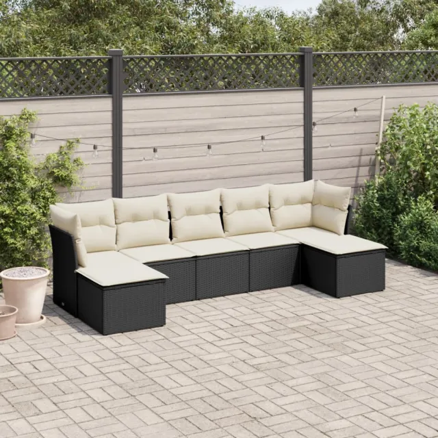 vidaXL 7-delige Loungeset met kussens poly rattan zwart, foto 2
