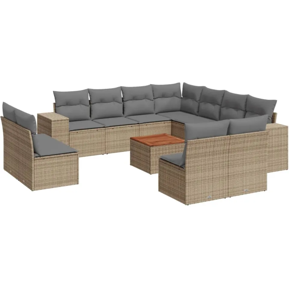 vidaXL 12-delige Loungeset met kussens poly rattan beige, foto 3