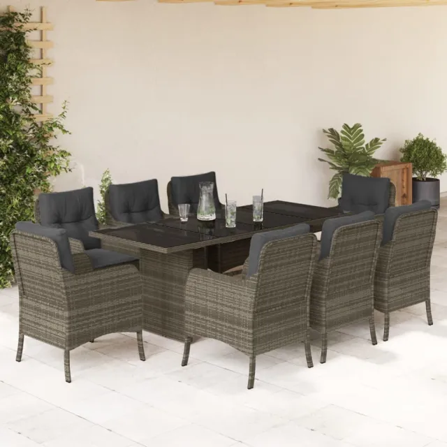 vidaXL 9-delige Tuinset met kussens poly rattan grijs, foto 2