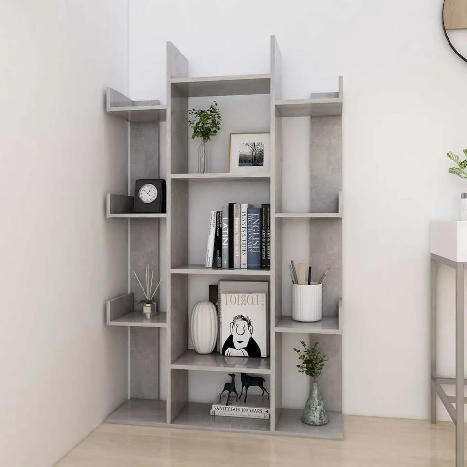 vidaXL Boekenkast 86x25,5x140 cm bewerkt hout betongrijs grijs, foto 4