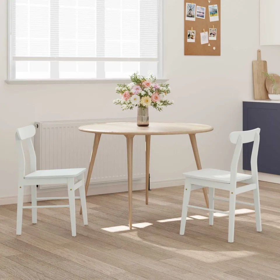 vidaXL Eetkamerstoel 2 st Massief Rubberhout Wit 43 x 44,5 x 77 cm, foto 3