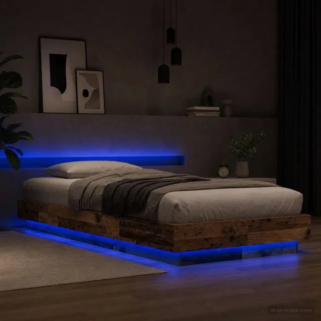 vidaXL Bed Frame met LED Oud hout 80 x 200 cm Bewerkt hout Bruin
