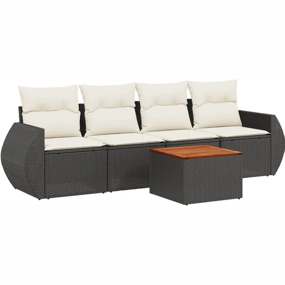 vidaXL 5-delige Loungeset met kussens poly rattan zwart, foto 3