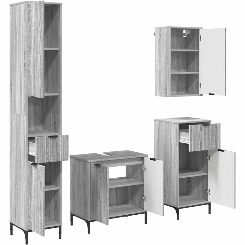 vidaXL Badkamermeubelset 4 st Grijs Sonoma Engineered hout, Metaal, foto 3