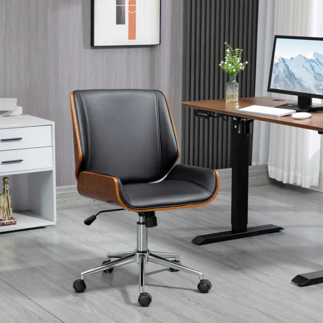 DESMIU Bureaustoel - 53 x 60 x 86-96 cm - Hoogteverstelbaar Met Kippfunctie En Draaibare Zitting - Voor Thuiskantoor En Werkplek - Kunstleer Zwart Black