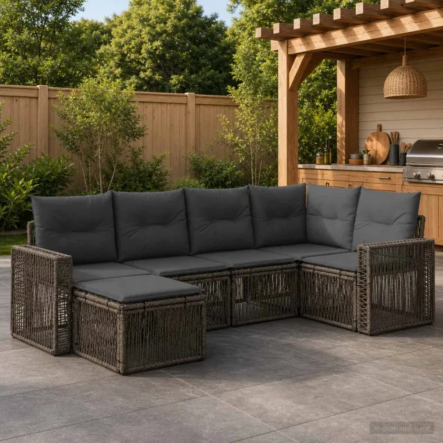 vidaXL Tuinbankenset 6 st 8-zits Grijs en Donkergrijs poly rattan