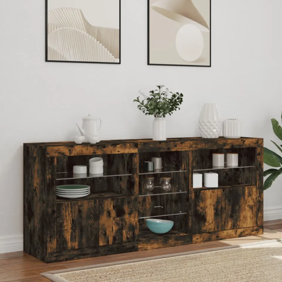 vidaXL Dressoir met LED-verlichting 162x37x67 cm bruin eiken, foto 4