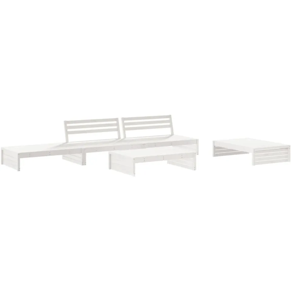vidaXL 5-delige Loungeset met kussens massief hout wit