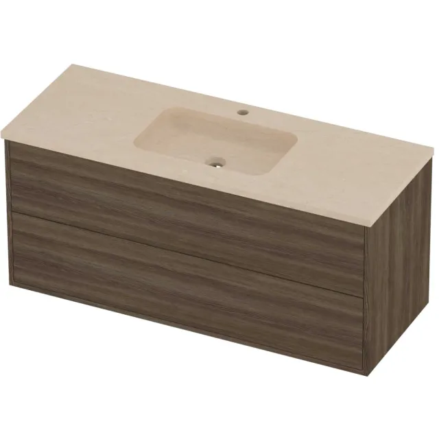 Proline Rollo Badmeubelset Hardsteen Elegant Midden 1 Gat 120x46x54 cm Sand Stone Vital Oak Eiken