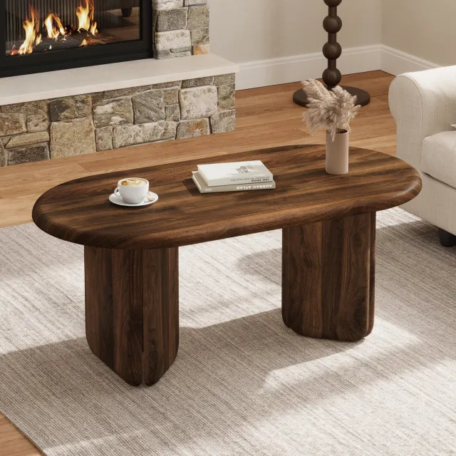 MIVRAY Salontafel - Ovale Tafel Met Draagkracht Van 40 Kg - Voor Woonkamer En Leeshoek - MDF In Notenhoutkleur - 99 X 50 X 40 Cm Walnoot