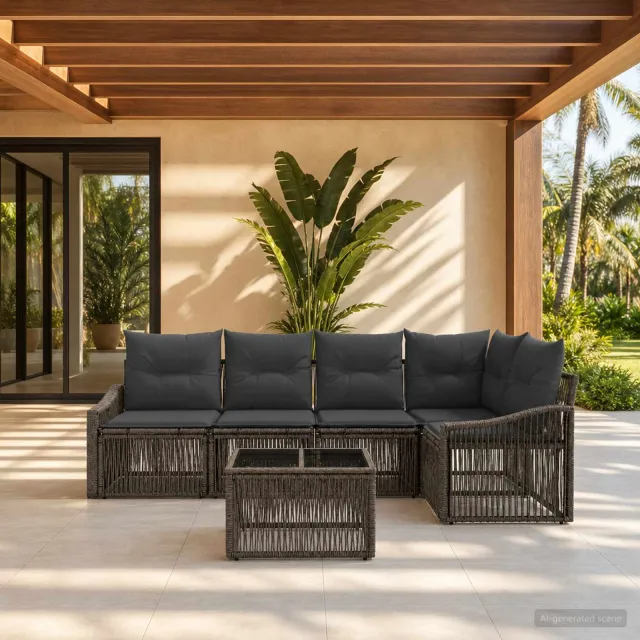 vidaXL Tuinbankenset 6 st Grijs poly rattan, foto 2