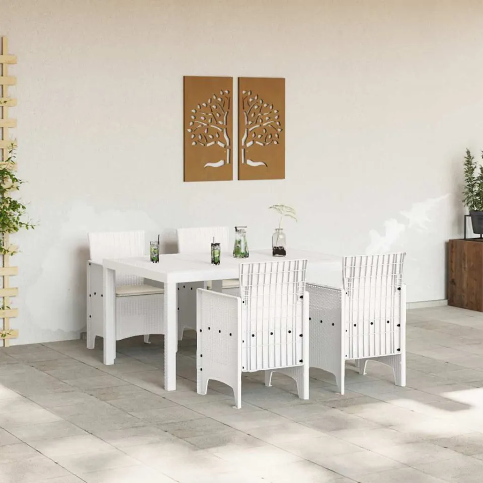 vidaXL Tuin Eetset 5 st Wit Polt riet, foto 3