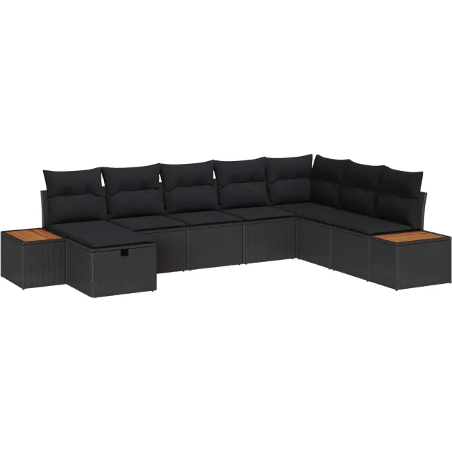 vidaXL Tuin Sofa Set met kussen met opslag Zwart poly rattan