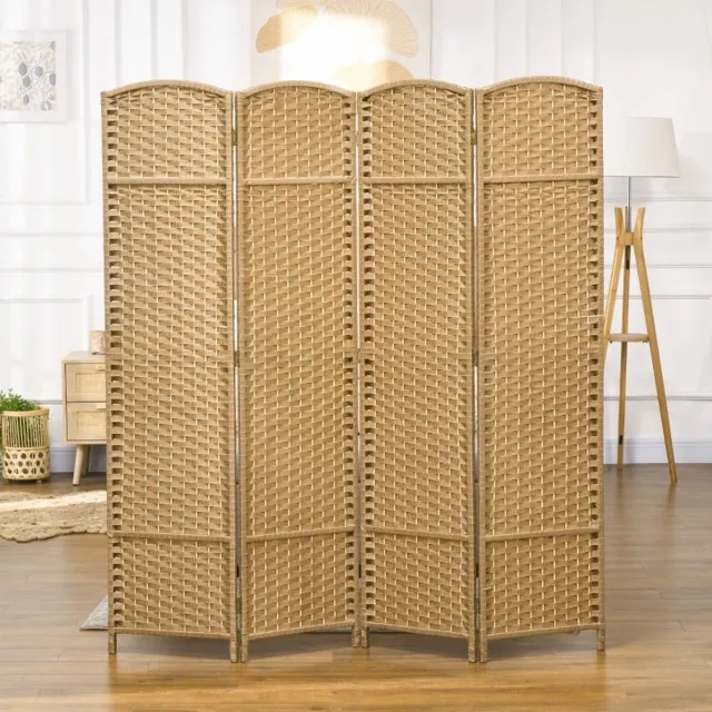 REDOM Kamerscherm - 4-delig opvouwbaar - Privacy scherm - Geweven structuur - Woonkamer slaapkamer en thuiskantoor - Hout en kunststof - Naturel - 160 x 1,6 x 170 cm Natural Wood