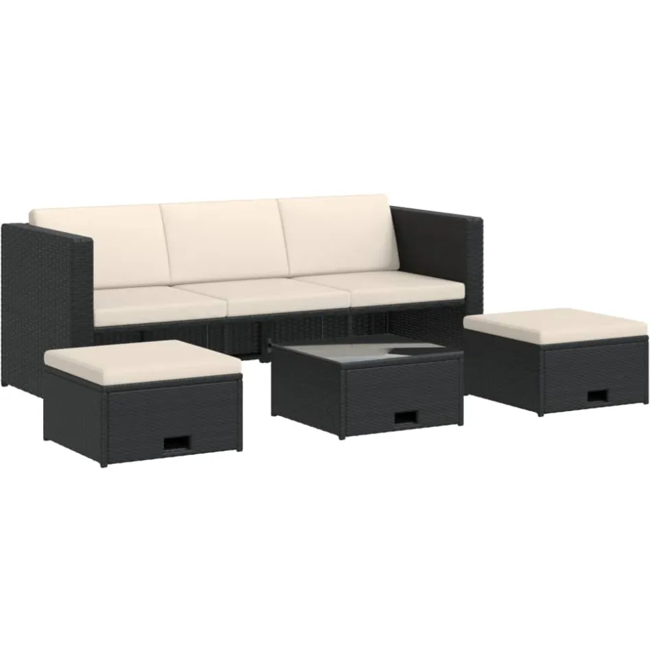 vidaXL 4-delige Loungeset met kussens poly rattan zwart, foto 3