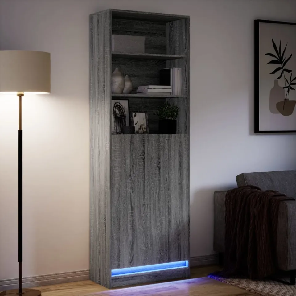 vidaXL Hoge kast met LED 69x32,5x200 cm bewerkt hout grijs sonoma, foto 4