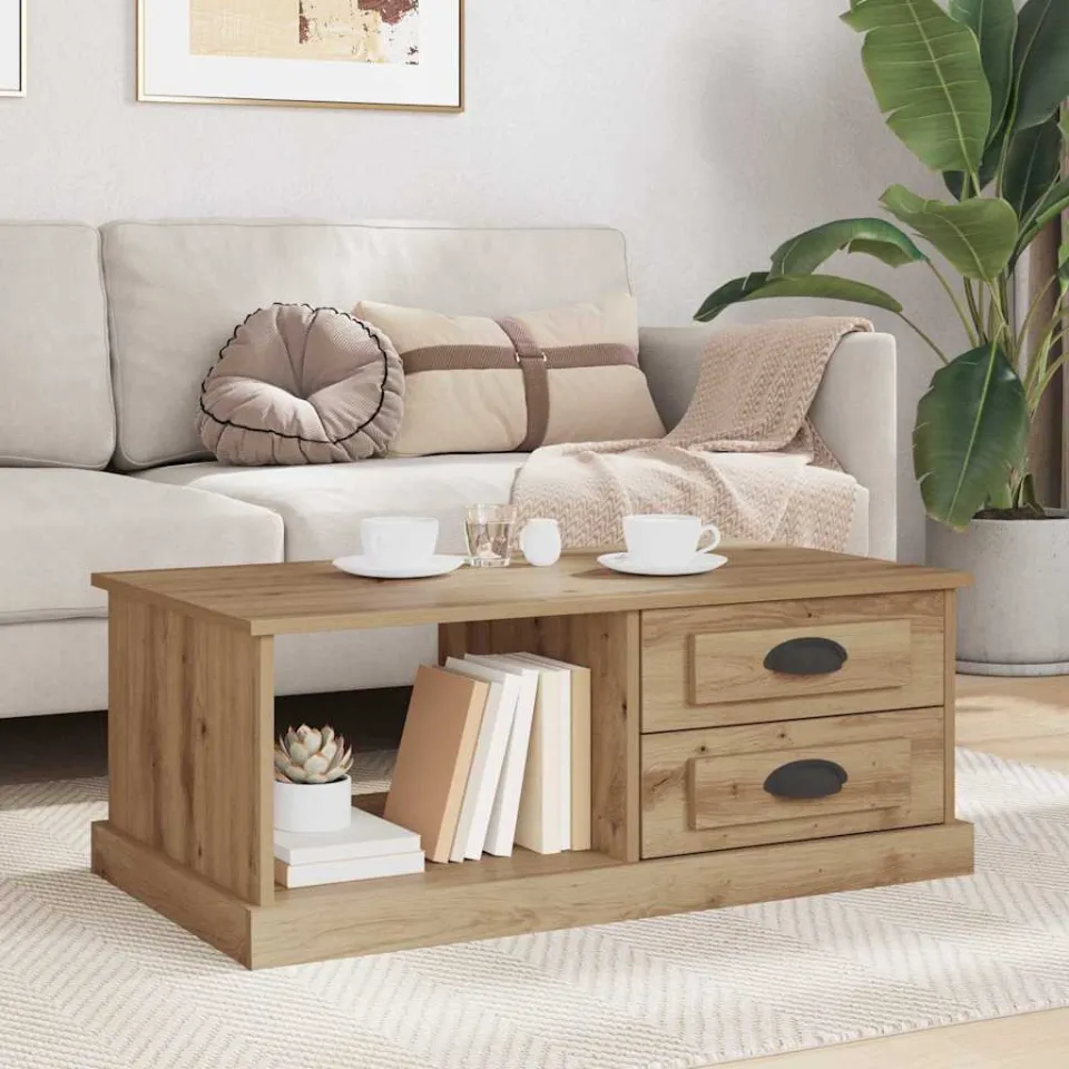 vidaXL Salontafel Artisan Eiken 90 x 50 x 35 cm Bewerkt hout, foto 3
