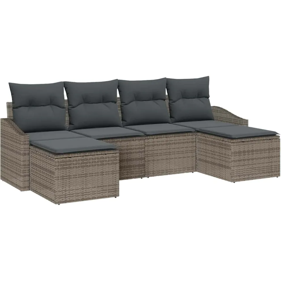 vidaXL Tuin Eetset 6 st Grijs poly rattan