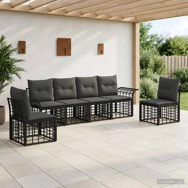 vidaXL Buiten bankenset 6 st Zwart en Donkergrijs Polyester