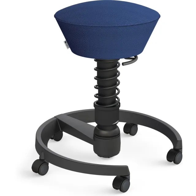 AERIS SWOPPER ergonomische bureaukruk - zwart onderstel - blauwe zitting - zachte wielen - mesh - standaard blauw - zachte wielen