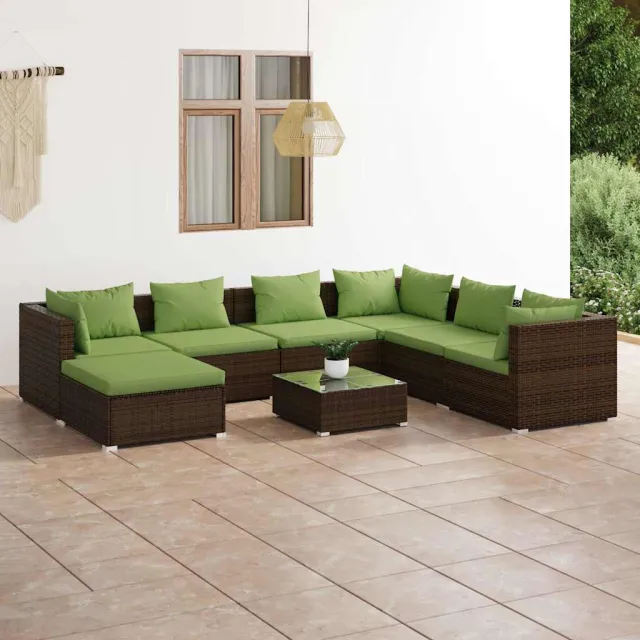 vidaXL 8-delige Loungeset met kussens poly rattan bruin, foto 2