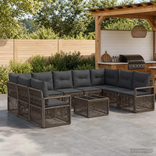 vidaXL Tuinbankenset 10 st Grijs poly rattan, foto 2