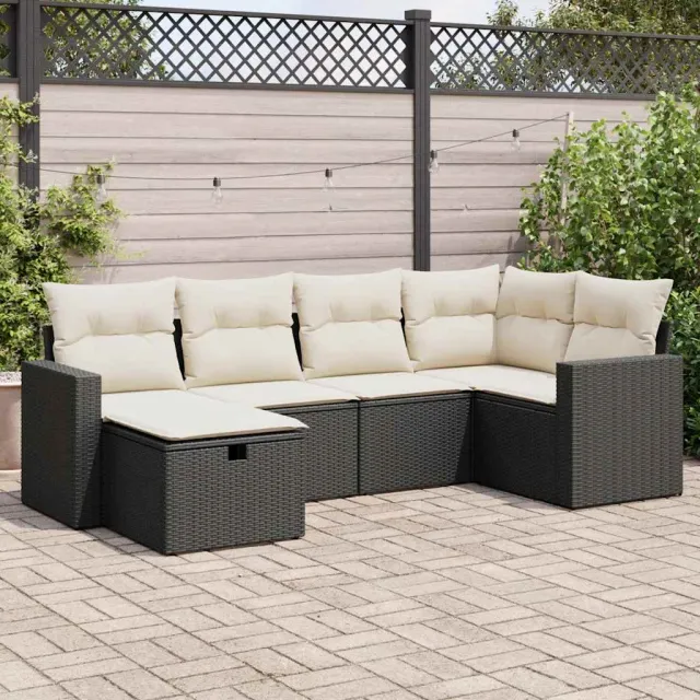 vidaXL 6-delige Loungeset met kussens poly rattan zwart, foto 2