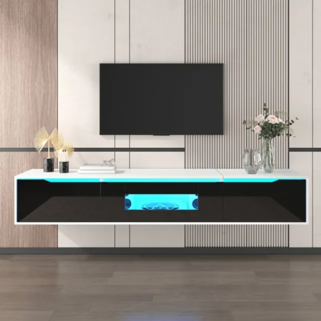 Gutent Hoogglanzend tv-meubel met kleurveranderende ledverlichting-zwart-wit