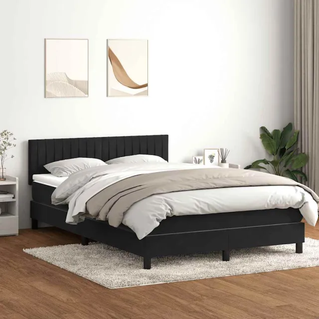 vidaXL Boxspring met matras en LED fluweel zwart 160x210 cm