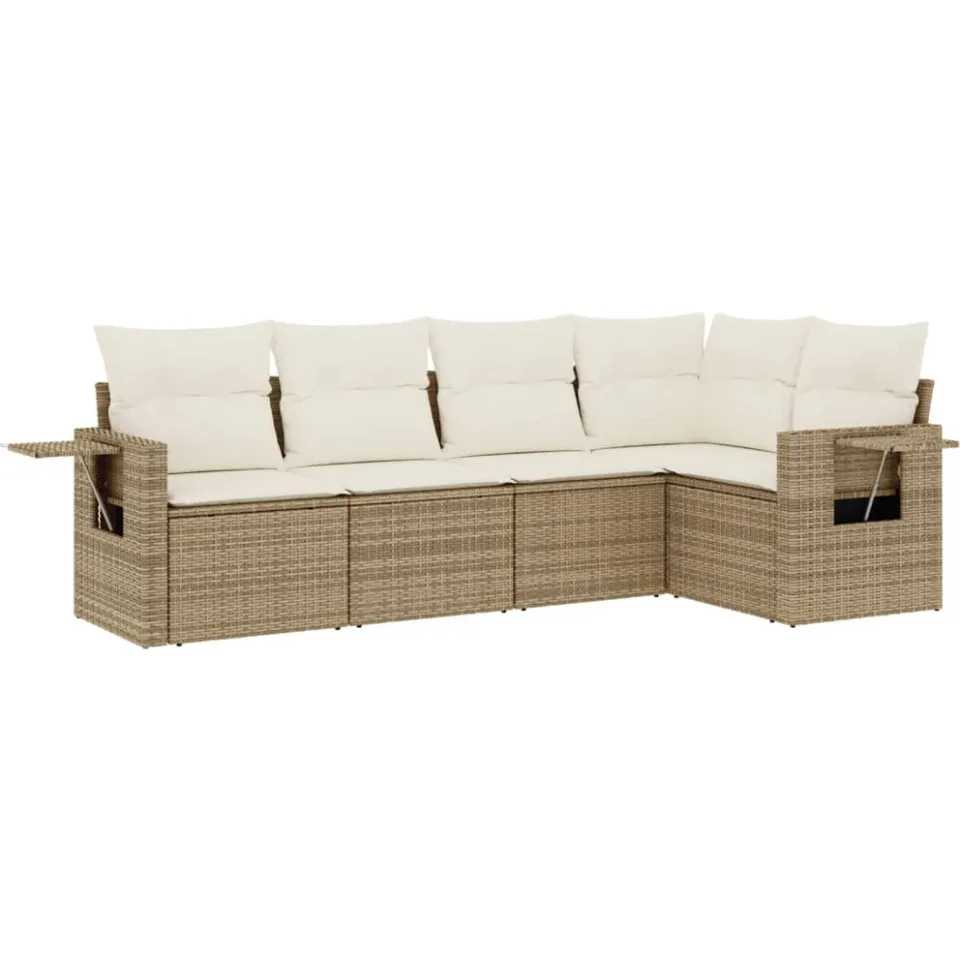 vidaXL 5-delige Loungeset met kussens poly rattan beige