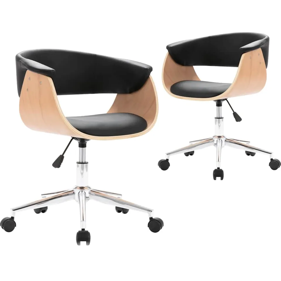 vidaXL Eetkamerstoelen draaibaar 2 st kunstleer zwart, foto 3