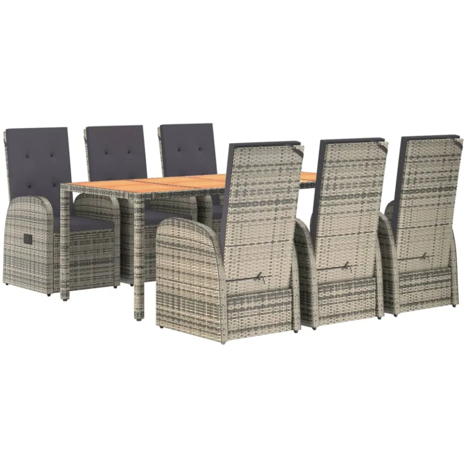 vidaXL 7-delige Tuinset met kussens poly rattan grijs