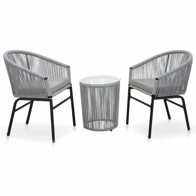 vidaXL 3-delige Bistroset met kussens PE-rattan grijs