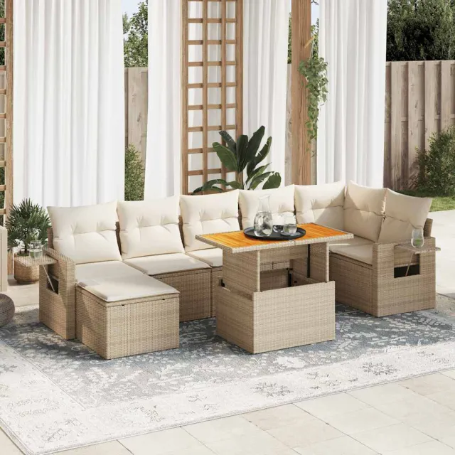 vidaXL 8-delige Loungeset met kussens poly rattan beige, foto 2