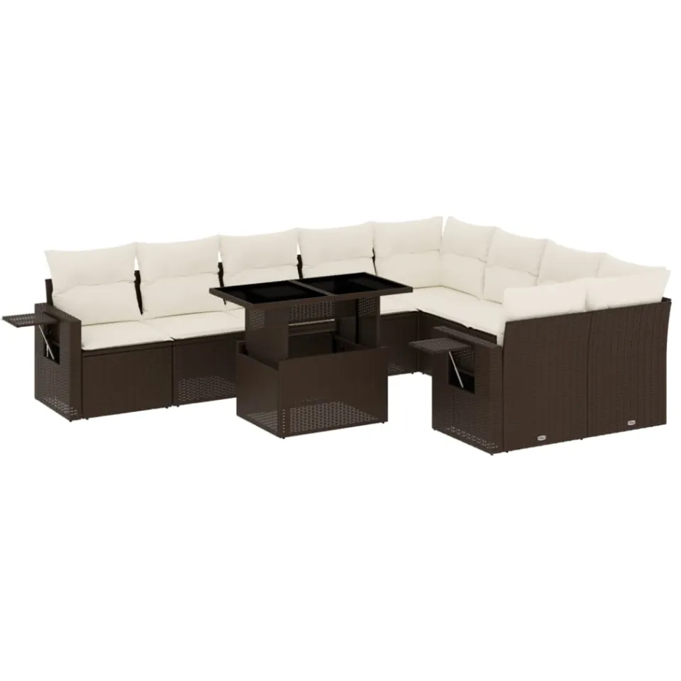 vidaXL 10-delige Loungeset met kussens poly rattan bruin, foto 3
