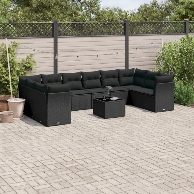 vidaXL 11-delige Loungeset met kussens poly rattan zwart, foto 2