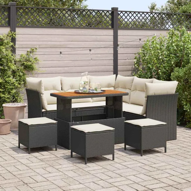 vidaXL Tuinbankenset 9 st Zwart poly rattan, foto 2